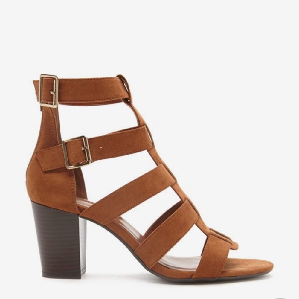 FAUX SUEDE CAGED BLOCKED HEELS - Picture 2 of 3